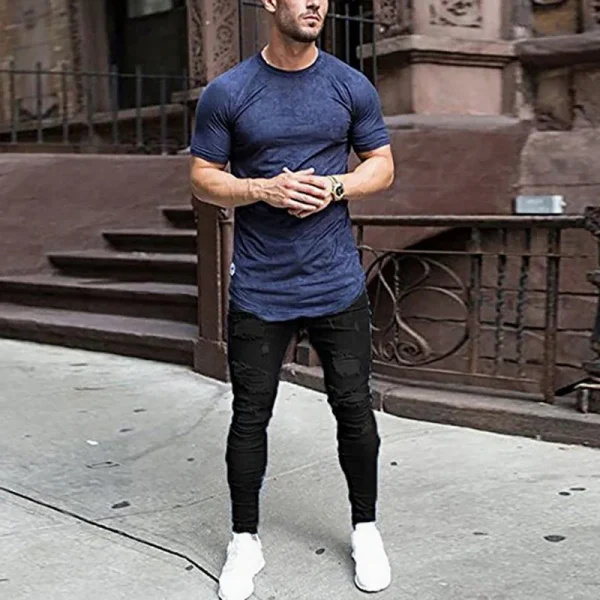 2024 Pencil Pants Elastic Sweatpants Men Fit Solid Ripped Denim Harem Pants Casual Black Blue White Destroyed Jeans Pants - Image 4