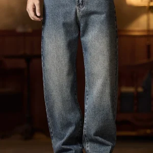 Mens Elastic Waist Jeans Relaxed Fit Men's Blue Jeans with Elastic Waist with Zipper and Button(Cotton content about 70%)