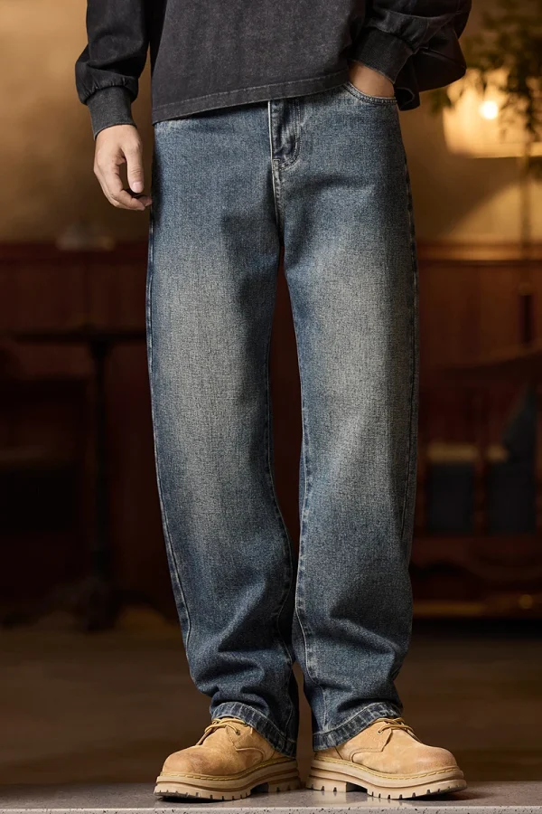 Mens Elastic Waist Jeans Relaxed Fit Men's Blue Jeans with Elastic Waist with Zipper and Button(Cotton content about 70%)