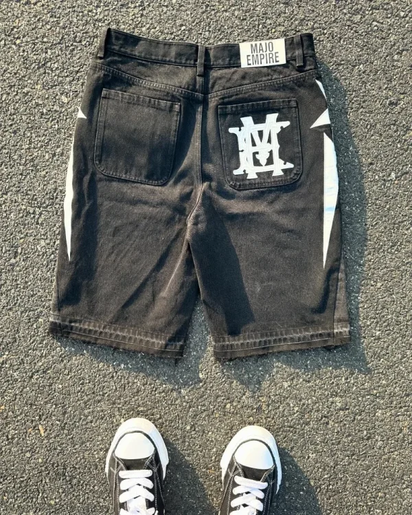 American fashion trend Street style wide-leg Jeans for men Y2k embroidered baggy jeans Goth punk High street casual shorts - Image 6