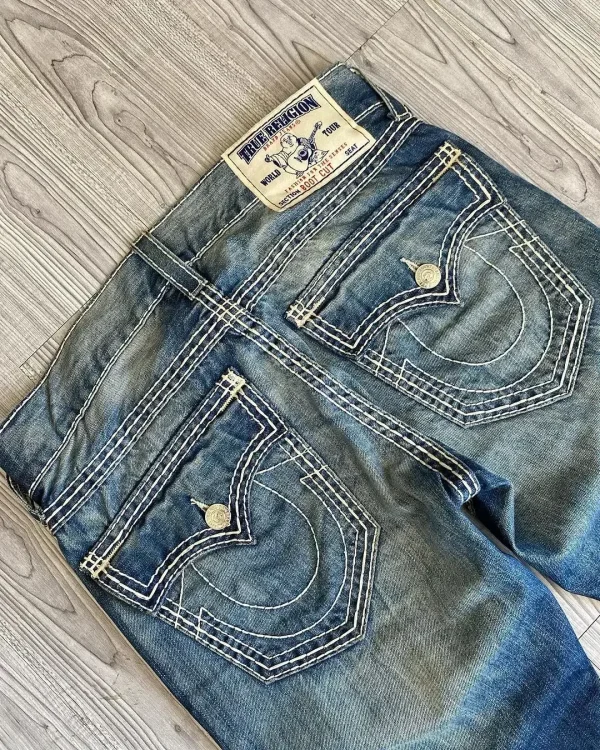 2000’s True Religion Low Rise Y2K Super T Bootcut Flared Jeans Street Denim Pants Harajuku High Waist Straight Wide Leg Jeans - Image 5