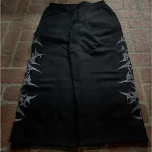 Y2k Retro Casual Pants Harajuku Gothic Graphic Print Loose Elastic Waist Cotton Straight Trousers Men Women Hip Hop Street Wear