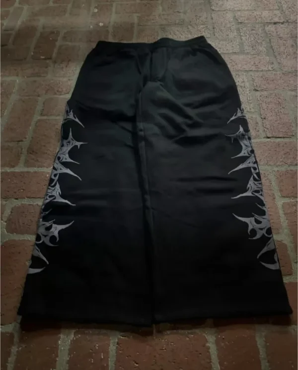 Y2k Retro Casual Pants Harajuku Gothic Graphic Print Loose Elastic Waist Cotton Straight Trousers Men Women Hip Hop Street Wear