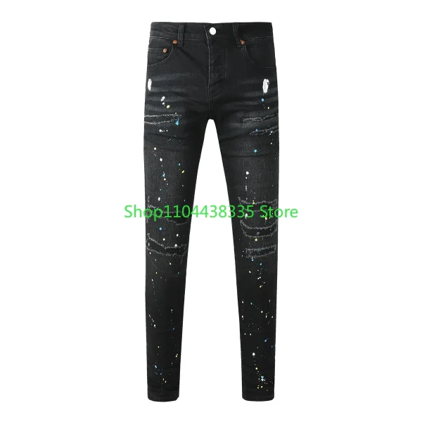 Americans Retro High Street Men's Jeans New Trendy Low Rise Skinny Denim Pants Pleated Ripped Hold Trousers - Image 6