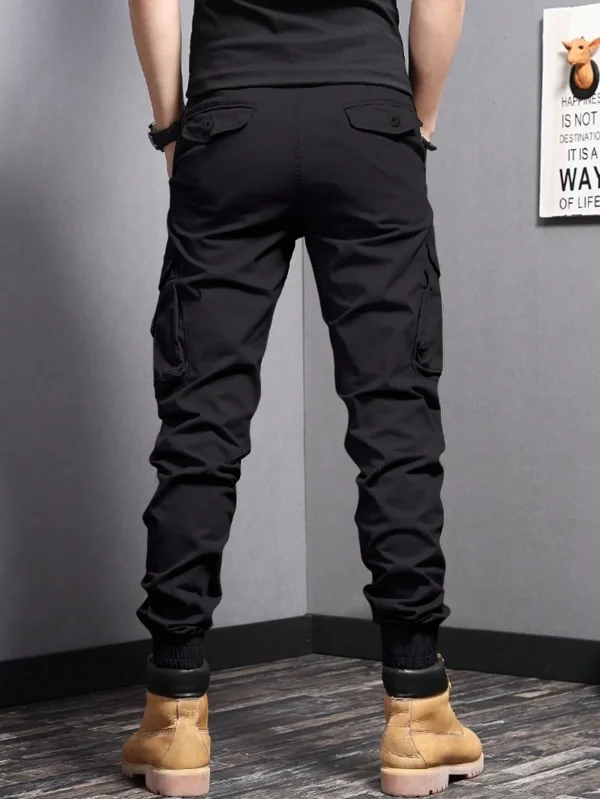 Casual Side Flap Pockets Workwear Tapered Pants, Men's Cargo Pants For Spring Fall Outdoor - Image 2