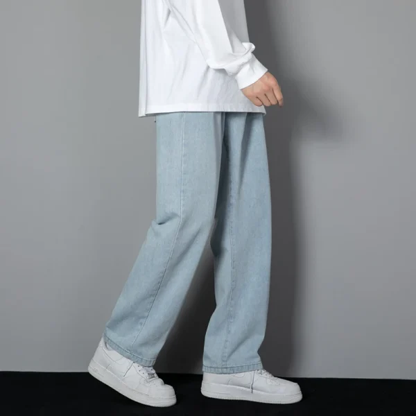 2025 New Korean Men's Casual Long Jeans Classic Man Straight Denim Wide-leg Pants Solid Color Light Blue Grey Black - Image 2