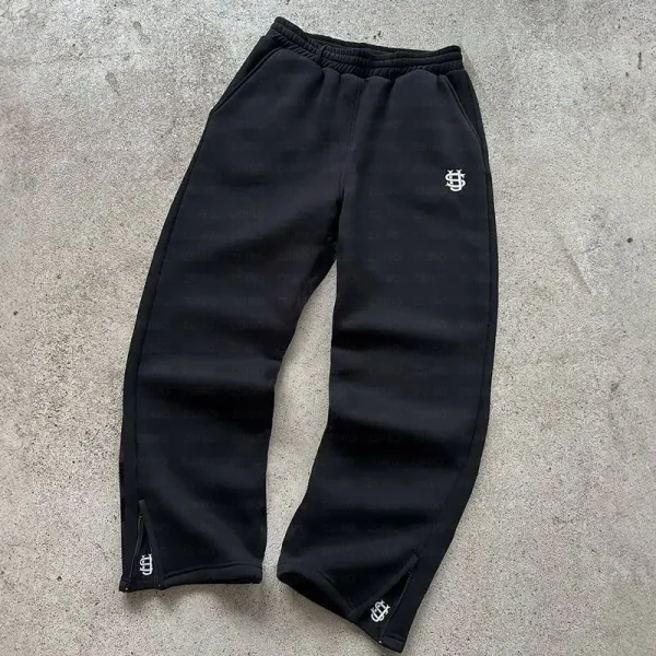 Y2K Fashion Jogger Sweatpants Loose Embroidery Labeled Open Leg Wide Leg Pants Trendy Pocket Couple Straight Pants Men's Hoodie - Image 5