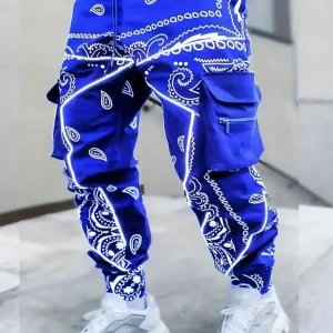 Men's Stylish Paisley Joggers with Multiple Pockets - Comfortable Fit for Sports and Casual Wear Street personality
