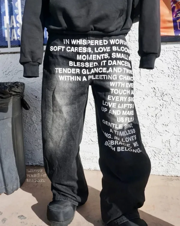 American retro patterned alphabet men jeans personalized street clothing Y2K goth men and women fashion casual pants