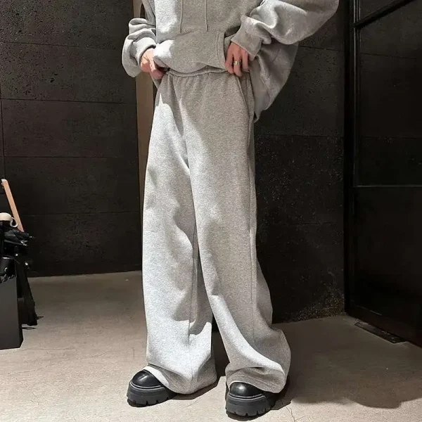 IEFB American Style Men's Sweatpants Elastic Waist Solid Color Bottom Straight Wide Leg Loose Sports Trousers New Simple 9C7782 - Image 2