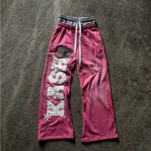 Cargo Pants Men Double Elastic Waist Patchwork Letter Pattern Y2k Joggers Men Baggy Hosen Vintage Casual Sweatpants Streetwear