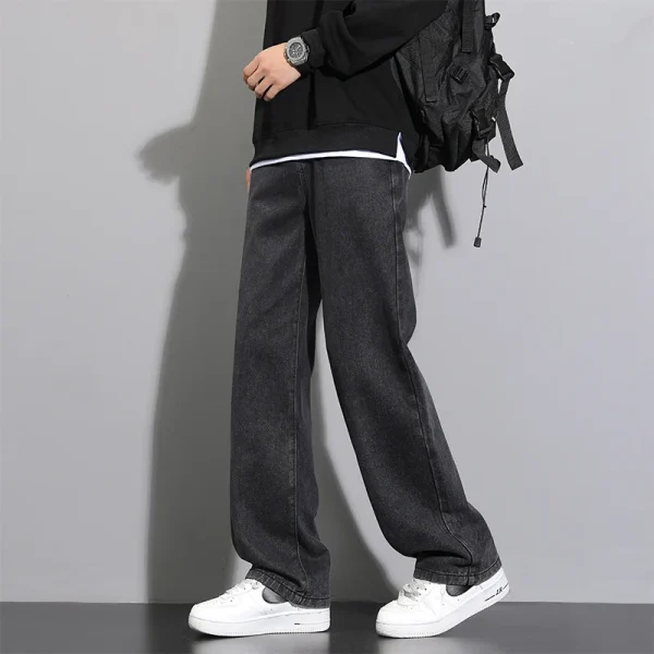 2025 New Korean Men's Casual Long Jeans Classic Man Straight Denim Wide-leg Pants Solid Color Light Blue Grey Black - Image 4