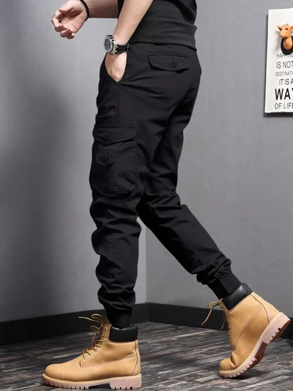 Casual Side Flap Pockets Workwear Tapered Pants, Men's Cargo Pants For Spring Fall Outdoor - Image 4