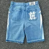 American fashion trend Street style wide-leg Jeans for men Y2k embroidered baggy jeans Goth punk High street casual shorts - Image 2