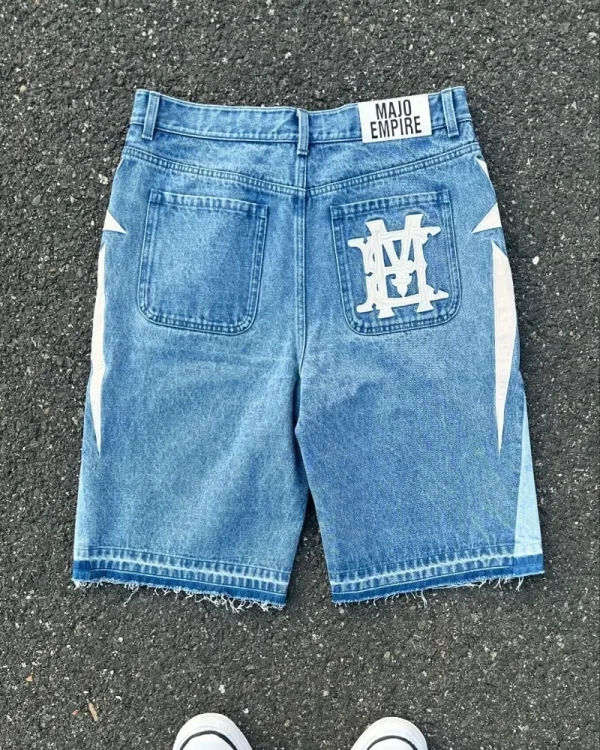 American fashion trend Street style wide-leg Jeans for men Y2k embroidered baggy jeans Goth punk High street casual shorts - Image 2