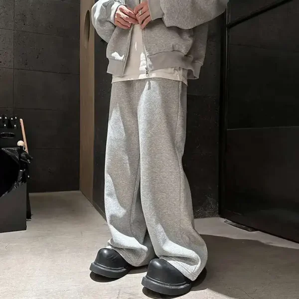 IEFB American Style Men's Sweatpants Elastic Waist Solid Color Bottom Straight Wide Leg Loose Sports Trousers New Simple 9C7782 - Image 3
