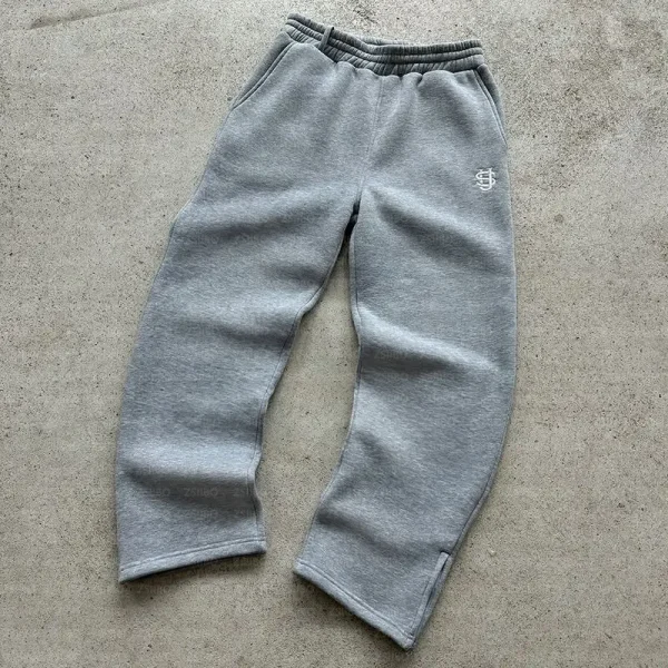 Y2K Fashion Jogger Sweatpants Loose Embroidery Labeled Open Leg Wide Leg Pants Trendy Pocket Couple Straight Pants Men's Hoodie - Image 4