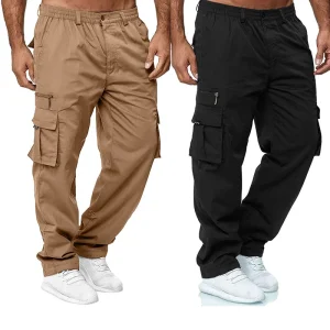 Men's Cargo Trousers Elastic Waist Elastic Multi-pocket Loose Combat Work Pants Outdoor Fitness Sports Casual Pants S-4XL