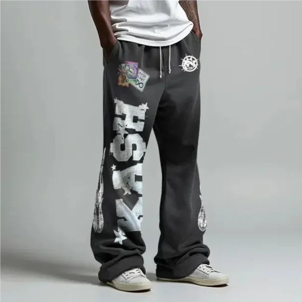Cargo Pants Men Double Elastic Waist Patchwork Letter Pattern Y2k Joggers Men Baggy Hosen Vintage Casual Sweatpants Streetwear - Image 5