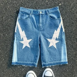 American fashion trend Street style wide-leg Jeans for men Y2k embroidered baggy jeans Goth punk High street casual shorts