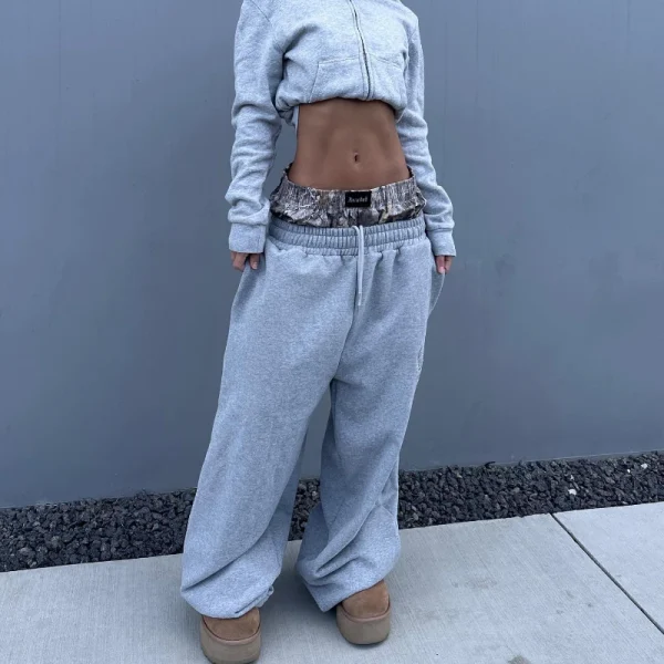 Y2K Retro Sweatpants Double Waisted Embroidered Camouflage Pattern Wide Leg Pants Men Trend Casual Streetwear Unisex Baggy Pants - Image 2