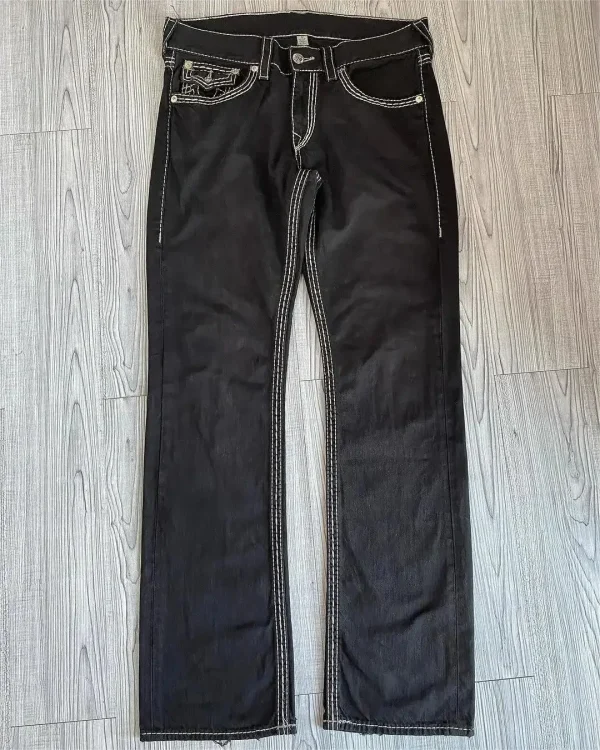 2000’s True Religion Low Rise Y2K Super T Bootcut Flared Jeans Street Denim Pants Harajuku High Waist Straight Wide Leg Jeans - Image 3