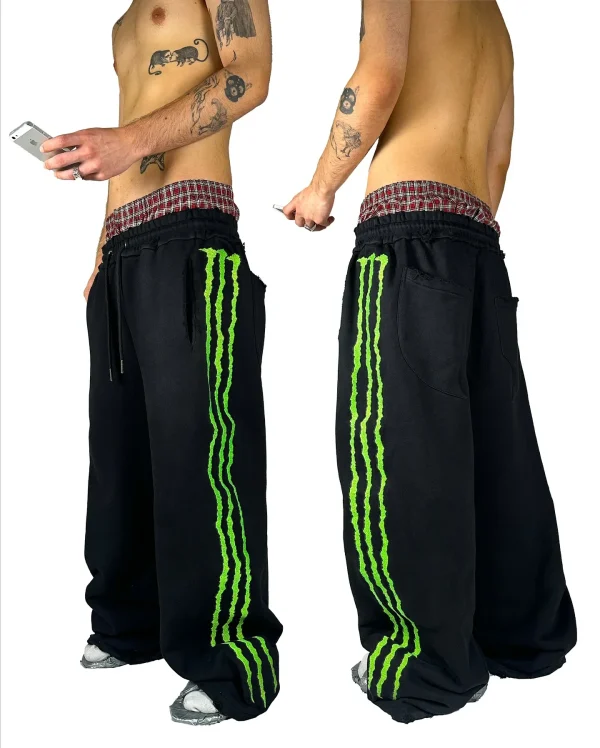 New fluorescent embroidered men sports pants street clothing hip-hop retro personality glow pants men and women joggers - Image 4