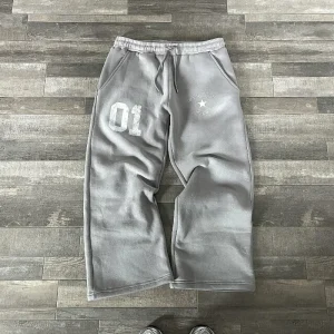 Street vintage print gray pants Men new Y2k casual straight pants for fall 2024 Punk High Street Harajuku Gothic sweatpants