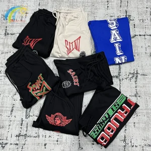 2024 Fashion Classic Logo Print Saint Sweatpants Men Women Jogger Drawstring Casual Pants Black Apricot Blue Trousers