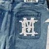 American fashion trend Street style wide-leg Jeans for men Y2k embroidered baggy jeans Goth punk High street casual shorts - Image 3