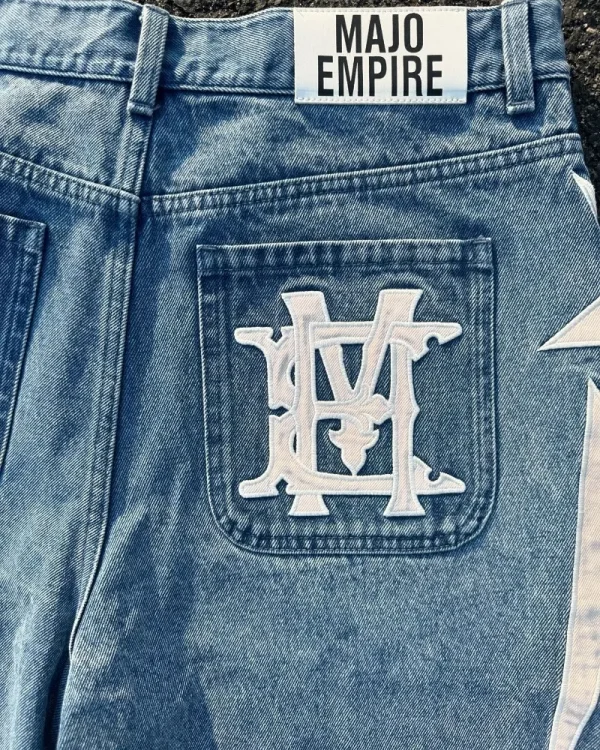 American fashion trend Street style wide-leg Jeans for men Y2k embroidered baggy jeans Goth punk High street casual shorts - Image 3