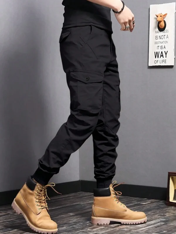 Casual Side Flap Pockets Workwear Tapered Pants, Men's Cargo Pants For Spring Fall Outdoor - Image 3